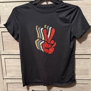 SHEIN Black Tee with Vibrant Peace Graphic